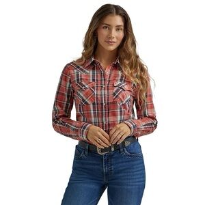 Maddie Blush Pink Navy Blue & Cream Western Cowgirl Flannel Size Small